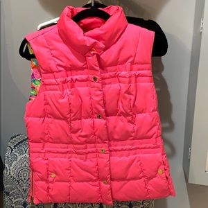 Lilly Pulitzer Pink Puffer Vest w pattern inside